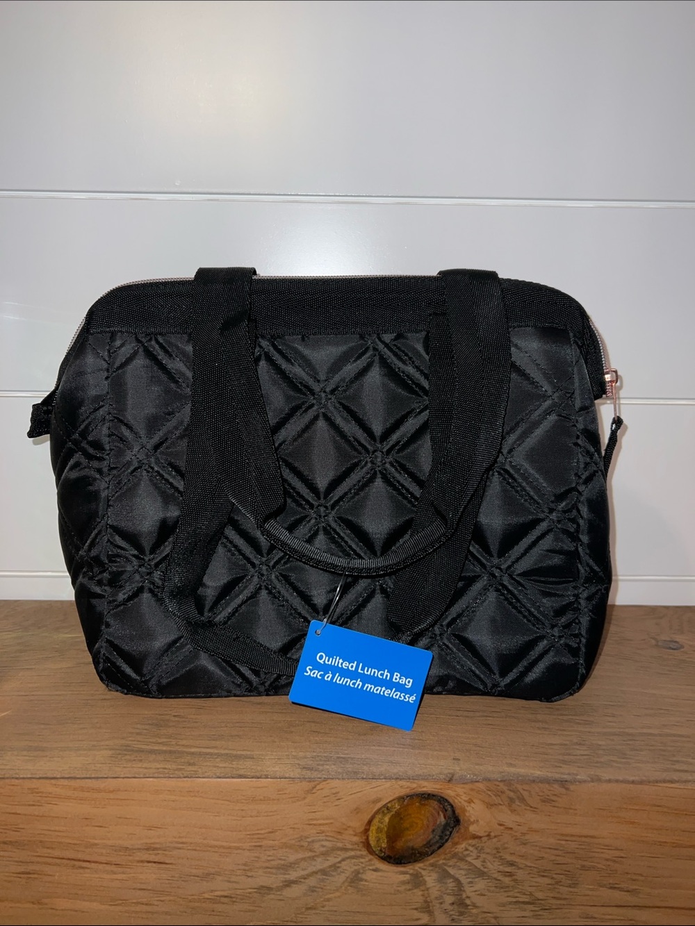 Black Quilted Lunch/Tote Bag with Rose Gold Accent - Picture 2 of 11